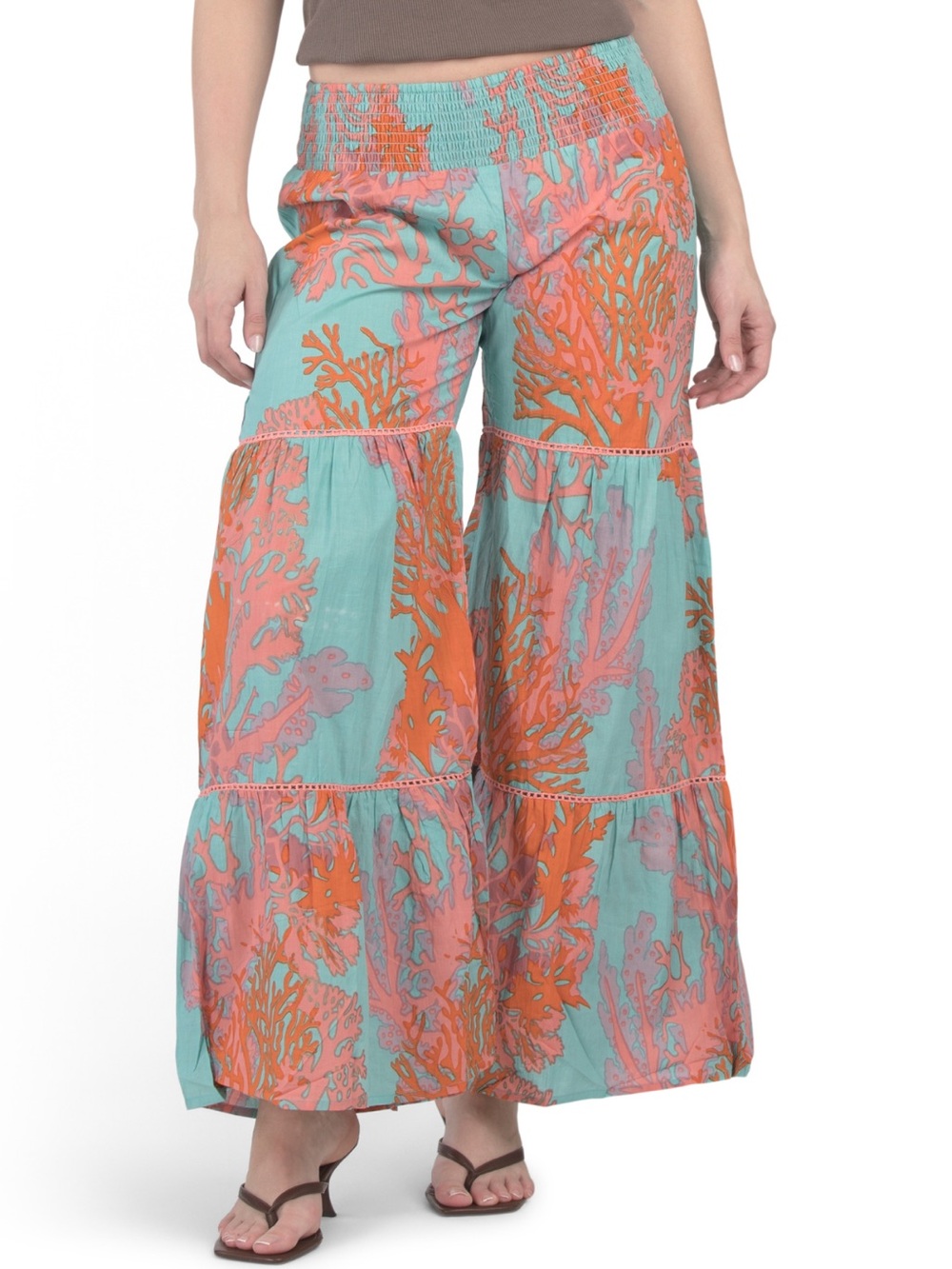 Debbie Katz Turquoise & Orange Smocked wide Leg Pants 🆕